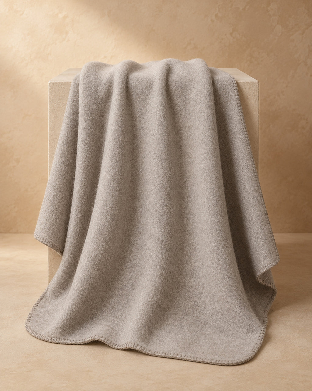 Wool Blanket, 150 x 200 cm, Beige, drape view