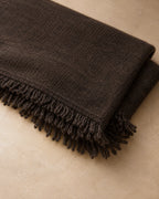 Yak Wool Throw with Fringe, Brown, closeup view