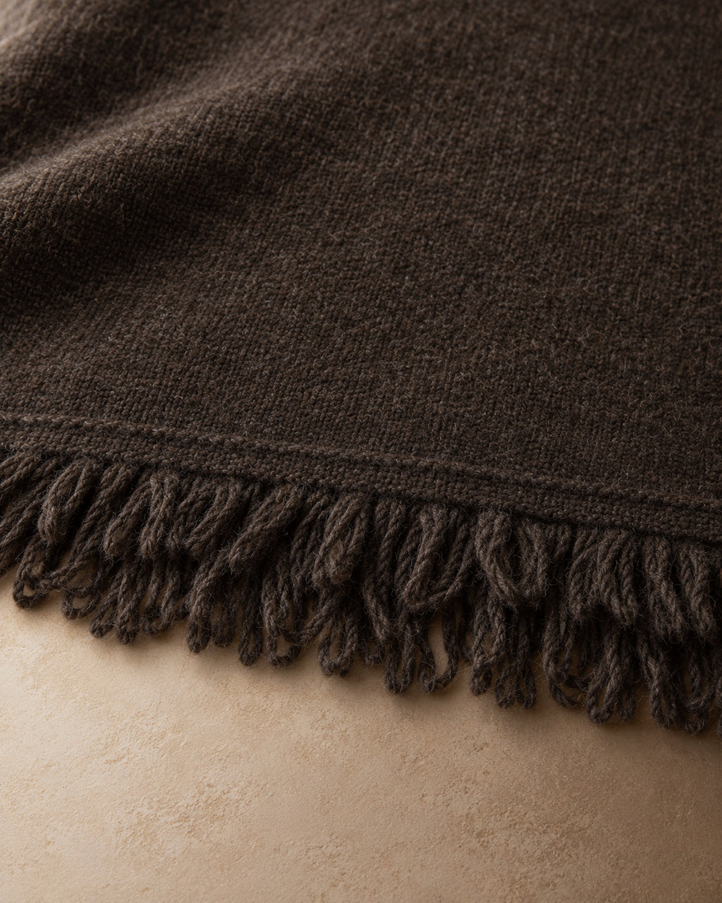 Yak Wool Throw with Fringe, Brown, detail view