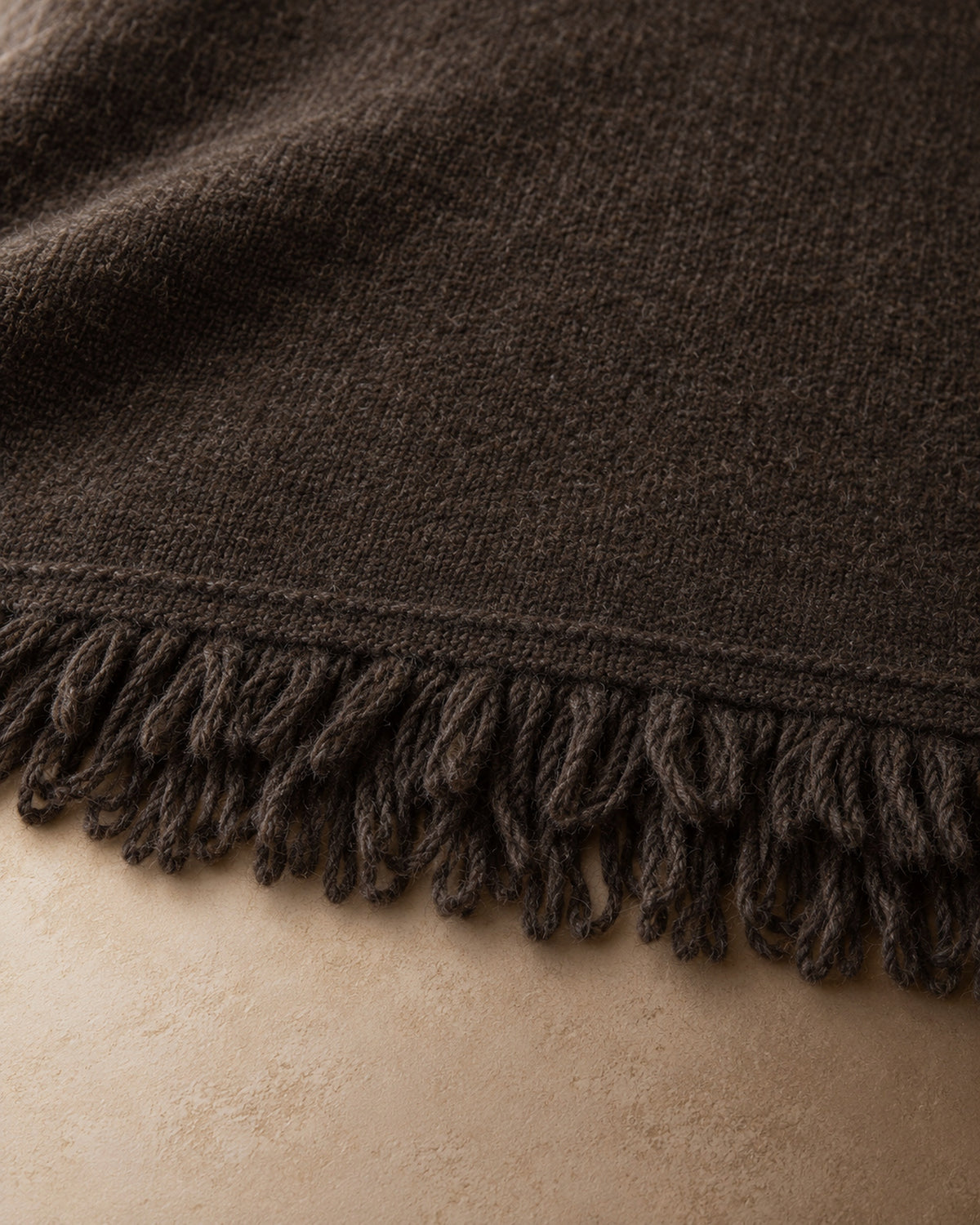 Yak Wool Throw with Fringe, Brown, detail view