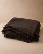 Yak Wool Throw with Fringe, Brown, stack view