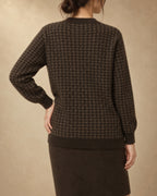 Houndstooth Button Cardigan in Yak Wool, Brown, back view