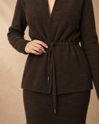 Drawstring-Waist Cardigan in Yak Wool, Brown, detail view