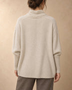 Open Cable-Edge Cardigan in Cashmere, Beige, back view