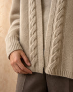 Open Cable-Edge Cardigan in Cashmere, Beige, detail view