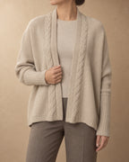 Open Cable-Edge Cardigan in Cashmere, Beige, front view