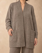 Shawl-Collar Cardigan with Cable Back in Cashmere, Beige, detail view