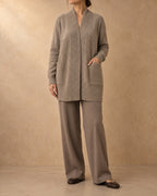 Shawl-Collar Cardigan with Cable Back in Cashmere, Beige, front view