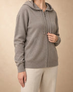Zip Hoodie in Cashmere, Grey, 3q view