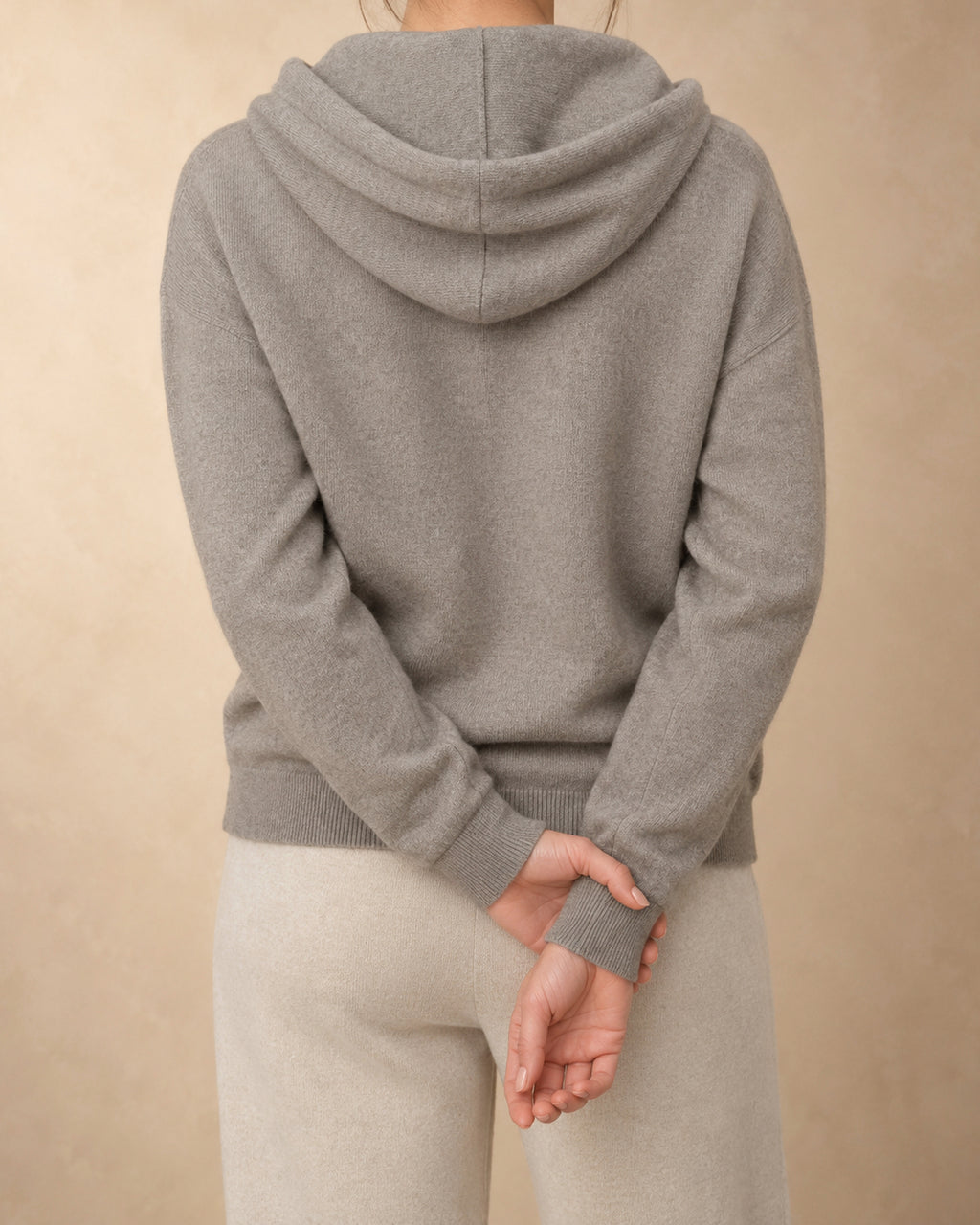 Zip Hoodie in Cashmere, Grey, back view