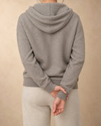 Zip Hoodie in Cashmere, Grey, back view