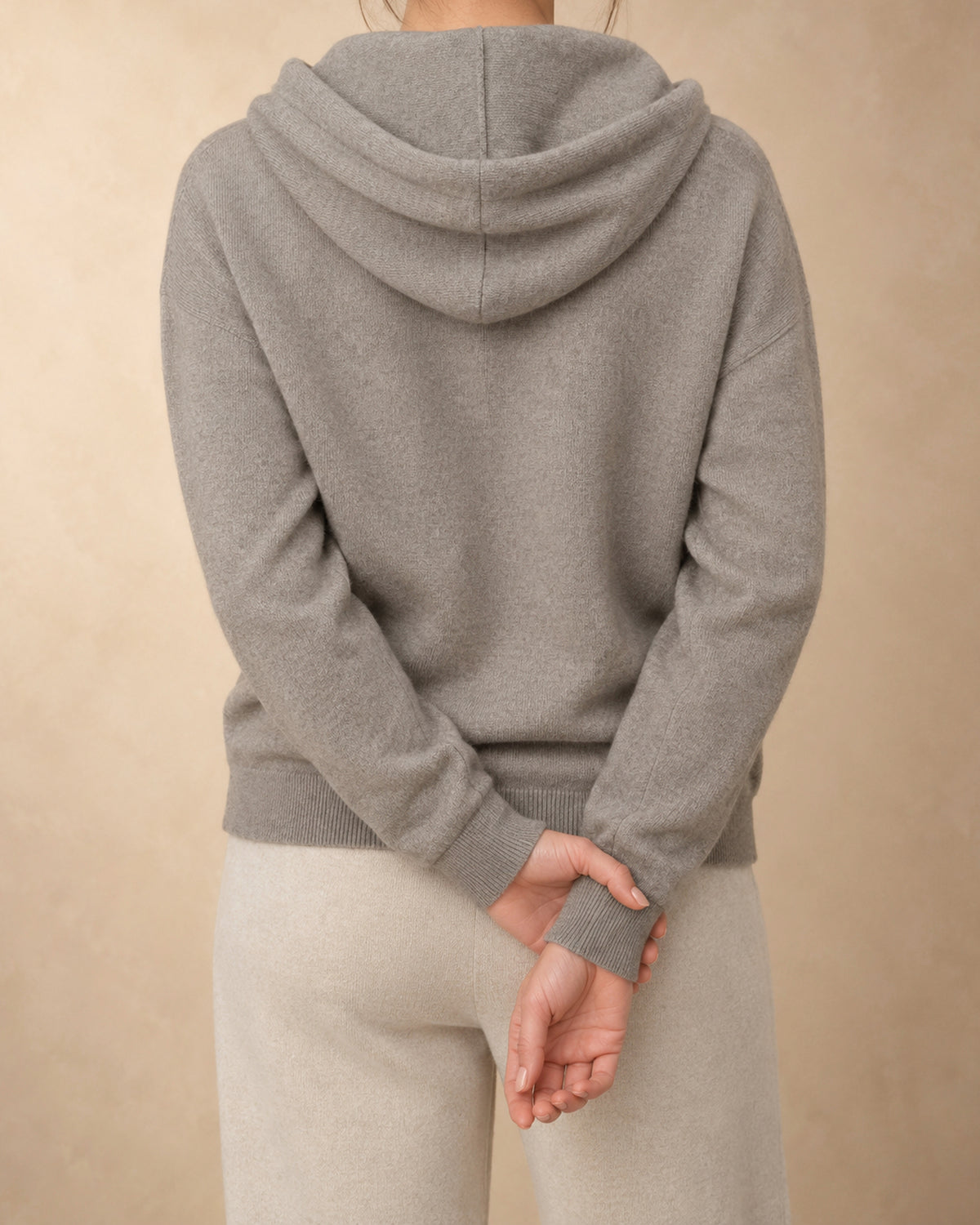Zip Hoodie in Cashmere, Grey, back view