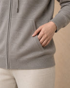 Zip Hoodie in Cashmere, Grey, detail view