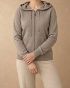 Zip Hoodie in Cashmere, Grey, front view