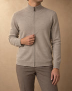 Men's Zip Cardigan in Cashmere, Grey-beige, front view