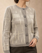 Patterned Button Cardigan in Cashmere, Beige, detail view