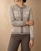 Patterned Button Cardigan in Cashmere, Beige, front view