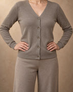 Hazel Cashmere V-Neck Cardigan, Grey, detail view