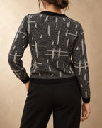 Short Patterned Cardigan in Cashmere, Grey, back view