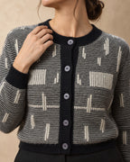 Short Patterned Cardigan in Cashmere, Grey, detail view