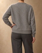 Linden Cashmere Diamond-Knit Cardigan, Grey, back view