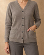 Linden Cashmere Diamond-Knit Cardigan, Grey, detail view