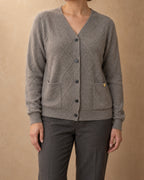 Linden Cashmere Diamond-Knit Cardigan, Grey, front view