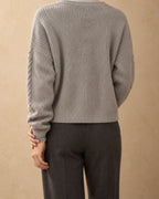 Beech Cashmere Cable-Trim Cardigan, Grey, back view
