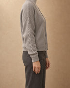 Beech Cashmere Cable-Trim Cardigan, Grey, side view