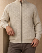 Bogd Cashmere Basketweave Zip Cardigan, Beige, detail view