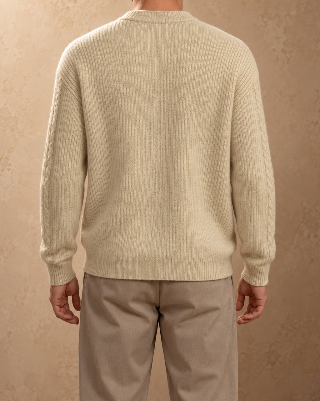 Gobi Cashmere V-Neck Zip Cardigan, Cream, back view