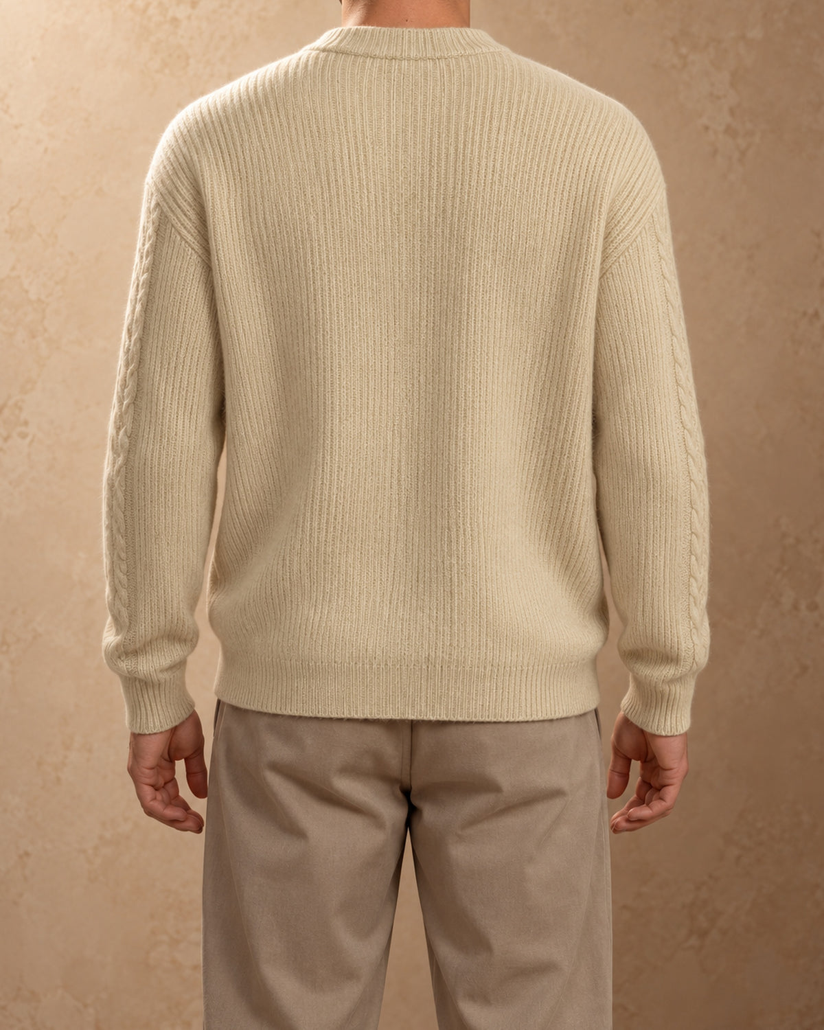 Gobi Cashmere V-Neck Zip Cardigan, Cream, back view