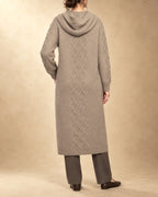 Hooded Cable Coat in Cashmere, Beige, back view