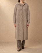 Hooded Cable Coat in Cashmere, Beige, front view