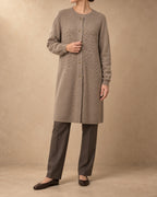 Lace-Front Knit Coat in Cashmere, Beige, front view