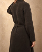 Otgon Yak Wool Belted Knit Coat, Brown, detail view