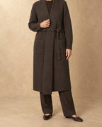 Belted Shawl-Collar Coat in Yak Wool, Brown, front view