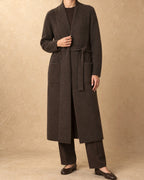 Otgon Yak Wool Belted Knit Coat, Brown, front view