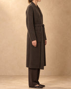 Otgon Yak Wool Belted Knit Coat, Brown, side view