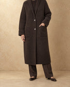 Two-Button Long Coat in Yak Wool, Brown, front view
