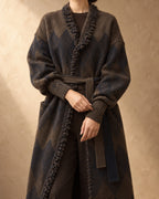 Khongor Yak Wool Jacquard Knit Coat, Brown, detail view