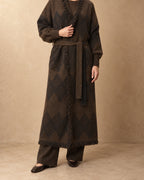 Diamond-Pattern Wrap Coat in Yak Wool, Brown, front view