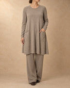 Pocket Tunic Dress in Cashmere, Beige, front view