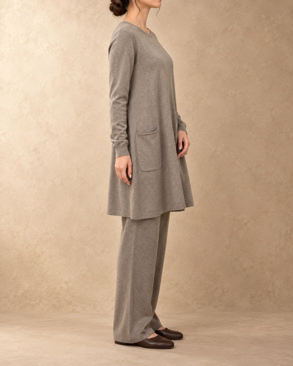 Pocket Tunic Dress in Cashmere, Beige, side view