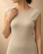 Sleeveless Knit Dress in Cashmere, Beige, detail view