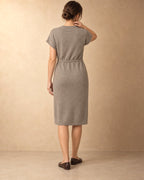 Drawstring-Waist Dress in Cashmere, Beige, back view