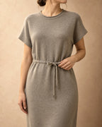 Drawstring-Waist Dress in Cashmere, Beige, detail view