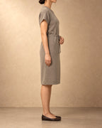 Drawstring-Waist Dress in Cashmere, Beige, side view