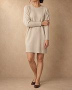 Batwing Sweater Dress in Cashmere, Beige, front view