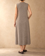 Sleeveless Tie-Neck Midi Dress in Cashmere, Beige, back view